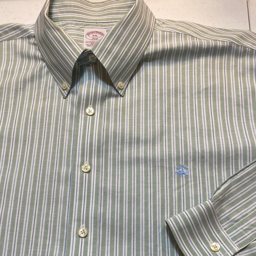 Brooks Brothers Green Striped Button Down Shirt size XXL